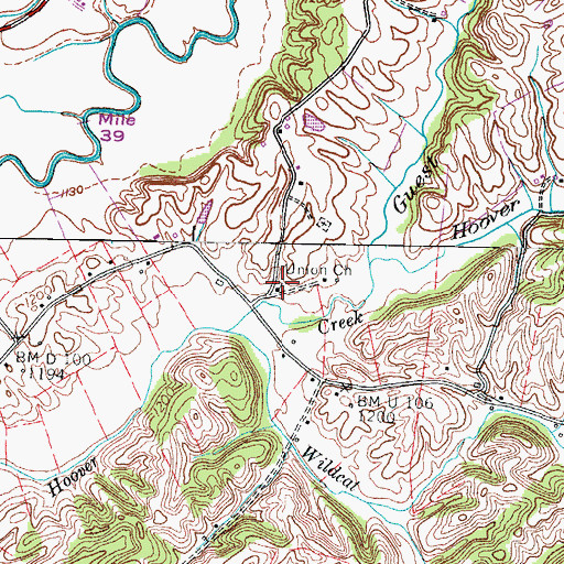 Topographic Map of Union Church, TN