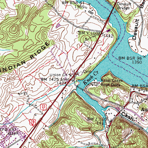 Topographic Map of Union Church, TN
