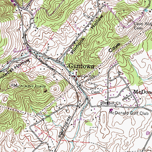 Topographic Map of Union Church, TN
