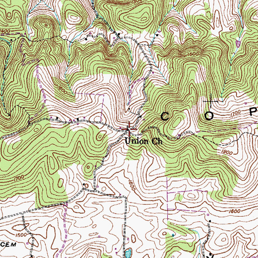 Topographic Map of Union Church, TN