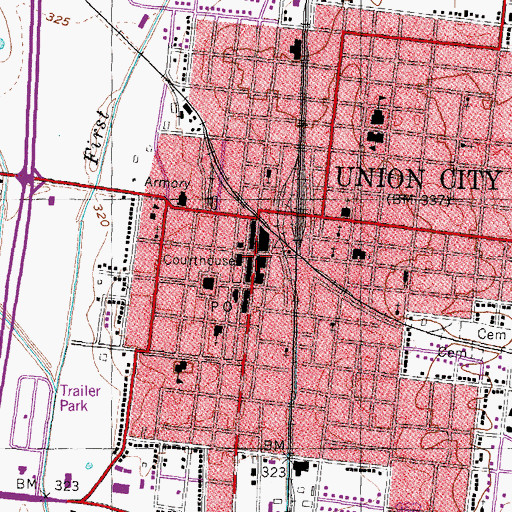 Topographic Map of Union City, TN