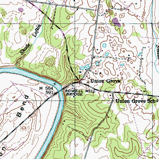 Topographic Map of Union Grove, TN