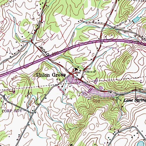 Topographic Map of Union Grove, TN