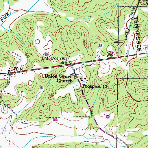 Topographic Map of Union Grove Church, TN