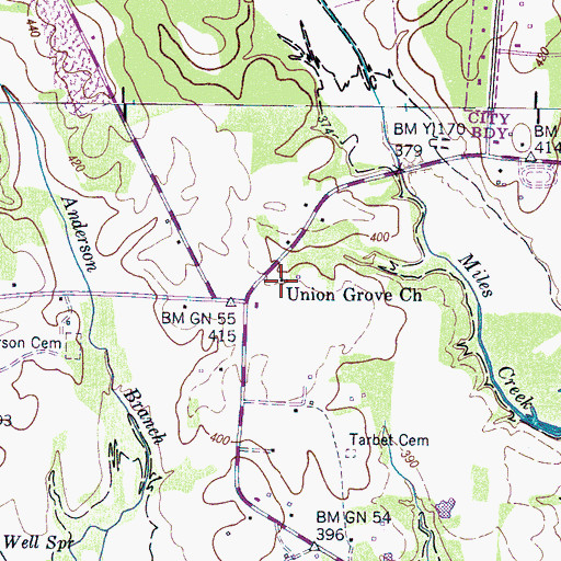 Topographic Map of Union Grove Church, TN
