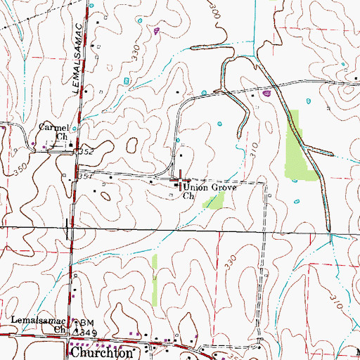 Topographic Map of Union Grove Church, TN