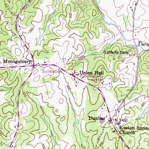 Topographic Map of Union Hall, TN