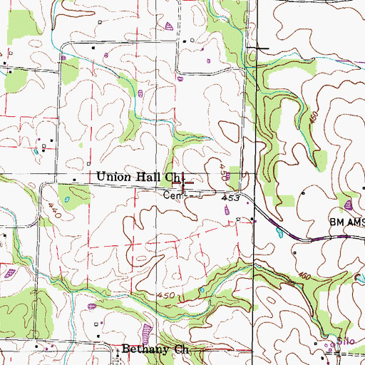 Topographic Map of Union Hall Church, TN