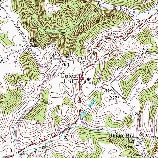 Topographic Map of Union Hill, TN