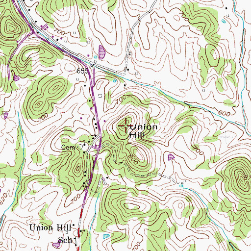 Topographic Map of Union Hill, TN