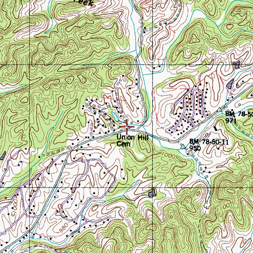 Topographic Map of Union Hill Cemetery, TN