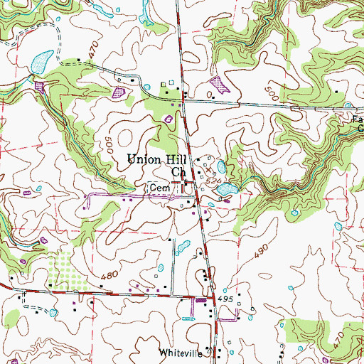 Topographic Map of Union Hill Church, TN