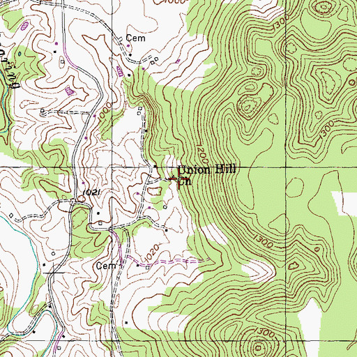 Topographic Map of Union Hill Church, TN