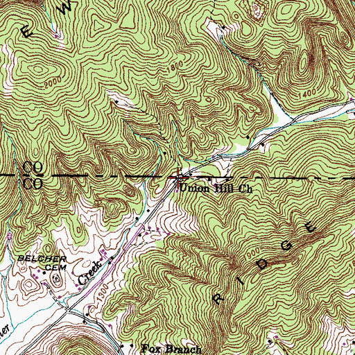 Topographic Map of Union Hill Church, TN