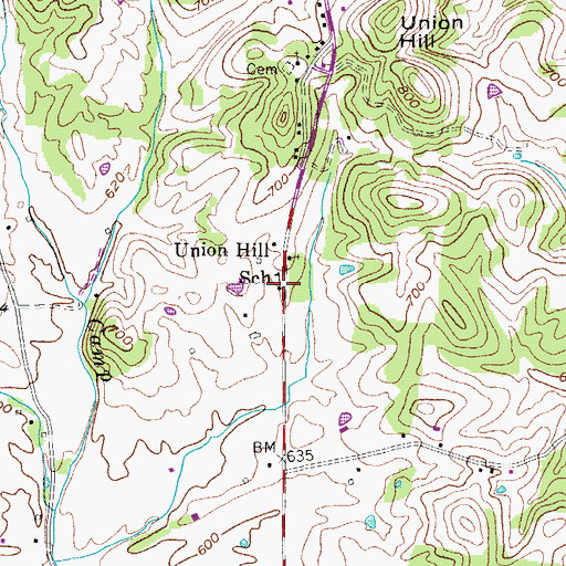 Topographic Map of Union Hill School, TN