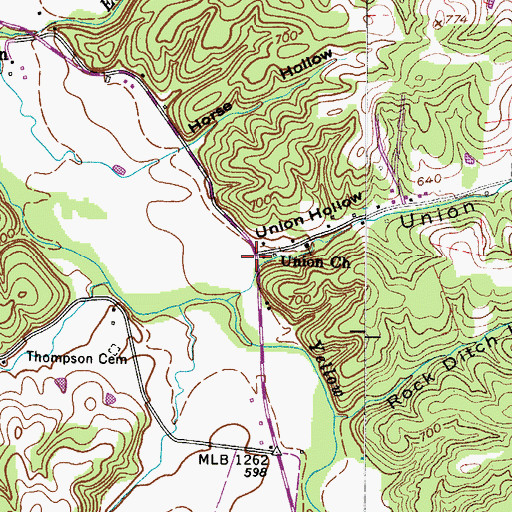 Topographic Map of Union Hollow, TN