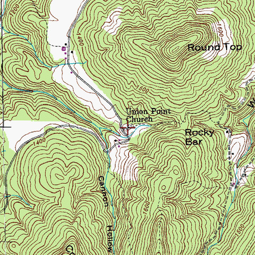 Topographic Map of Union Point Church, TN