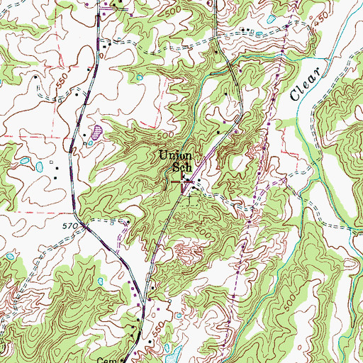 Topographic Map of Union School, TN