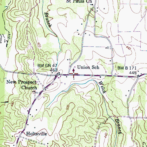 Topographic Map of Union School, TN