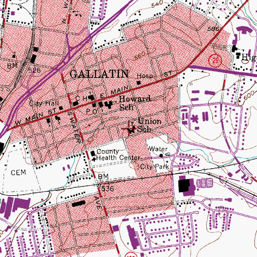 Topographic Map of Union School, TN