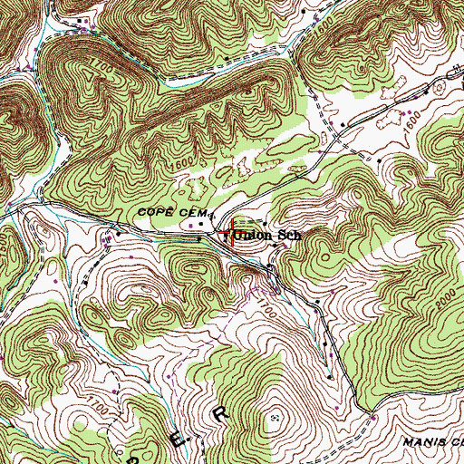 Topographic Map of Union School, TN