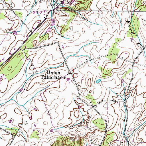 Topographic Map of Union Tabernacle, TN