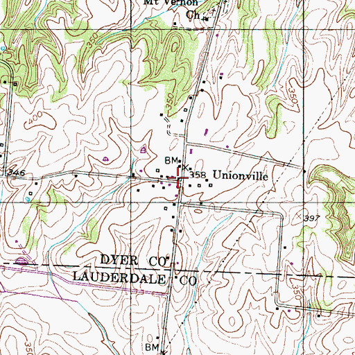 Topographic Map of Unionville, TN