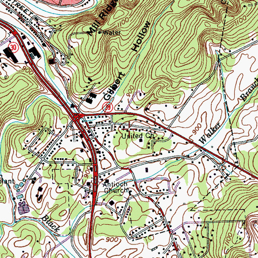 Topographic Map of United Church, TN