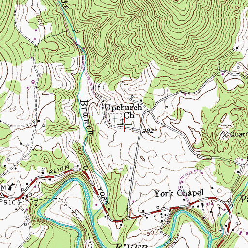 Topographic Map of Upchurch Church, TN