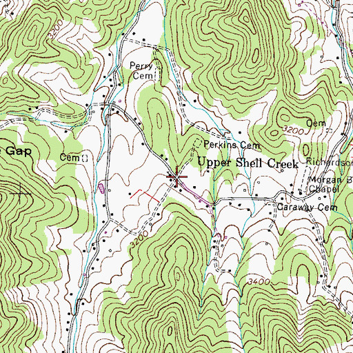 Topographic Map of Upper Shell Creek, TN
