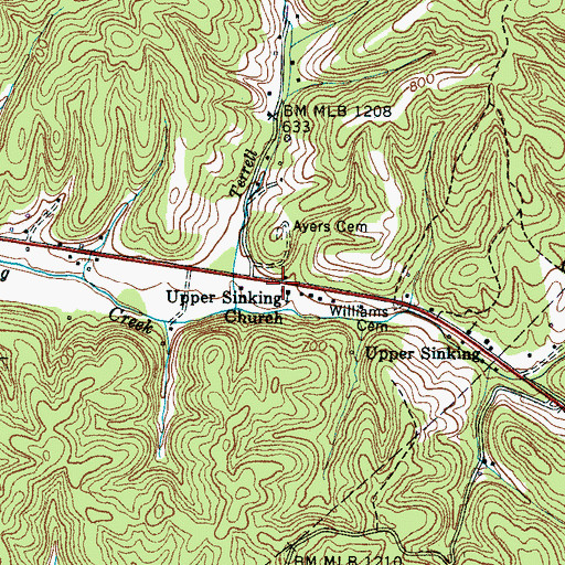 Topographic Map of Upper Sinking Church, TN