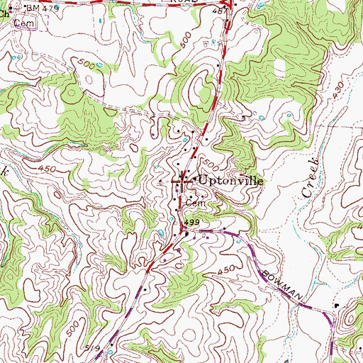 Topographic Map of Uptonville, TN