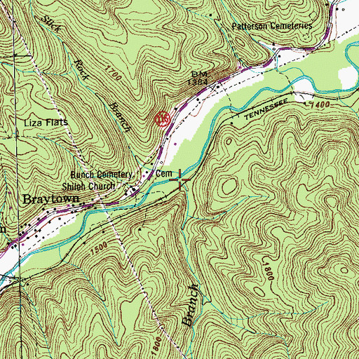 Topographic Map of Ursery Branch, TN