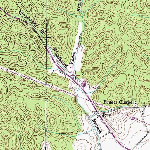 Topographic Map of Vaden Branch, TN