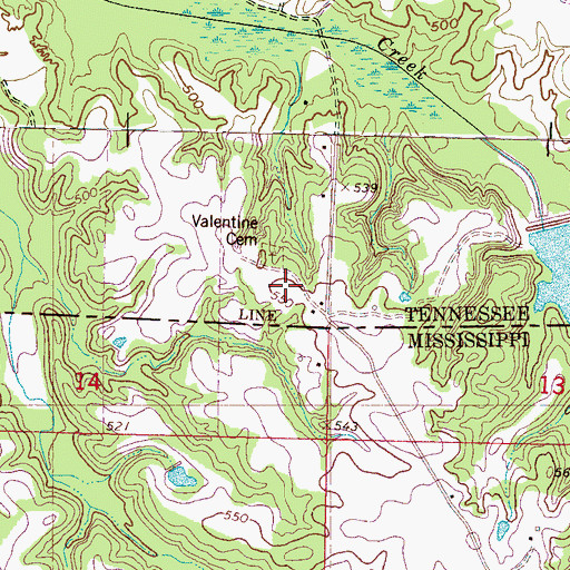 Topographic Map of Valentine Cemetery, TN