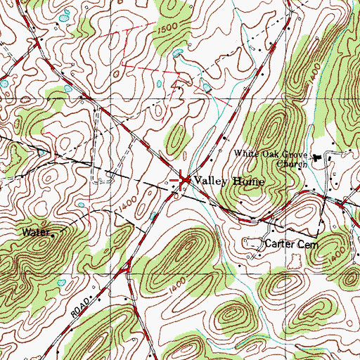 Topographic Map of Valley Home, TN