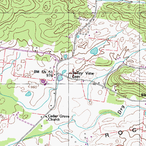 Topographic Map of Valley View Cemetery, TN