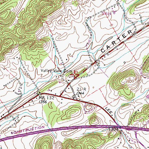 Topographic Map of Valley View Cemetery, TN