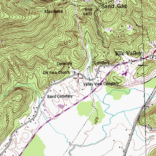 Topographic Map of Valley View Cemetery, TN