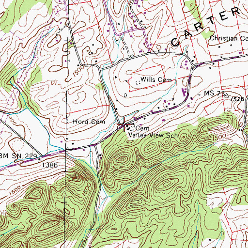 Topographic Map of Valley View School, TN