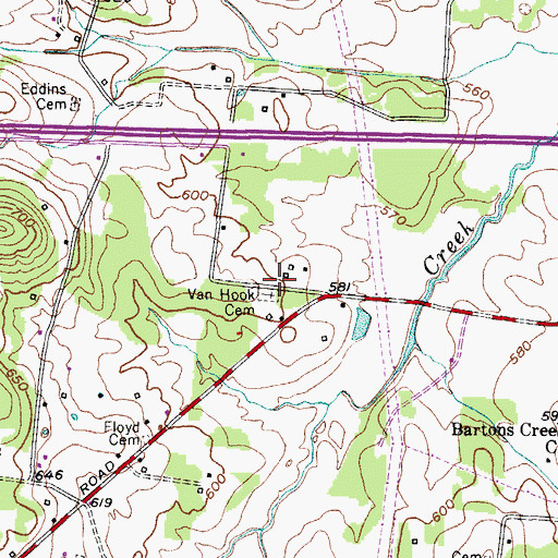 Topographic Map of Van Hook Cemetery, TN