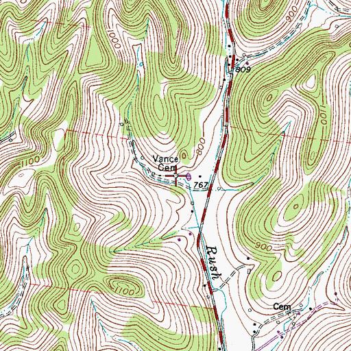 Topographic Map of Vance Cemetery, TN