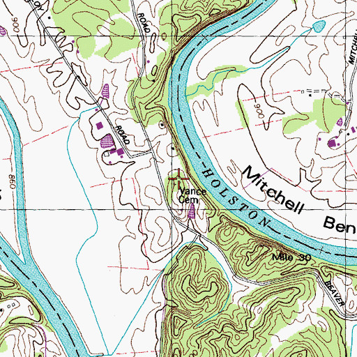 Topographic Map of Vance Cemetery, TN