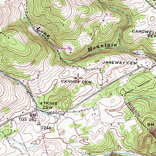 Topographic Map of Vannoy Cemetery, TN