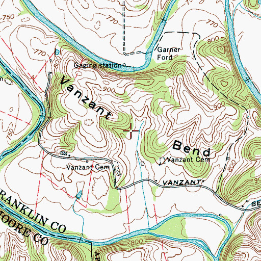 Topographic Map of Vanzant Bend, TN