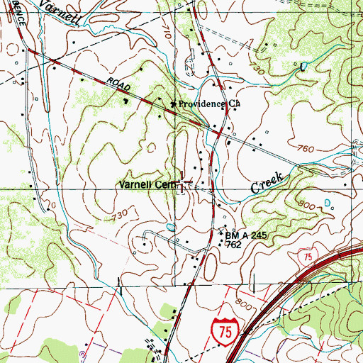Topographic Map of Varnell Cemetery, TN