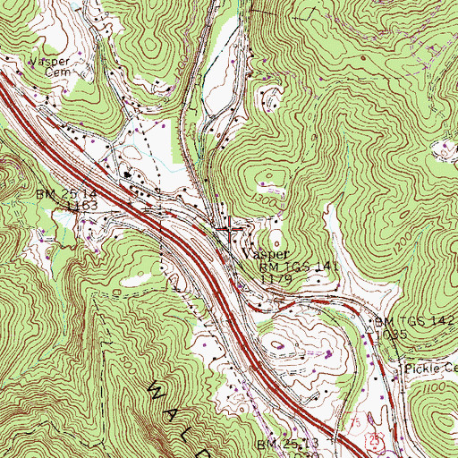 Topographic Map of Vasper, TN