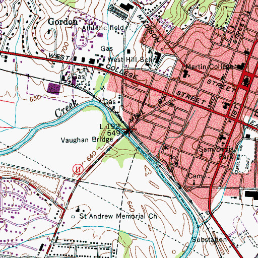 Topographic Map of Vaughan Bridge, TN