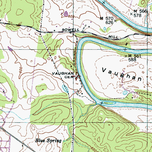 Topographic Map of Vaughan Cemetery, TN