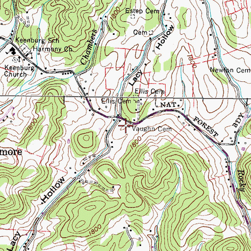 Topographic Map of Vaughn Cemetery, TN